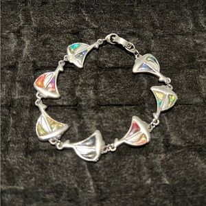 Silver and Opal sail boat Women's 8” Bracelet